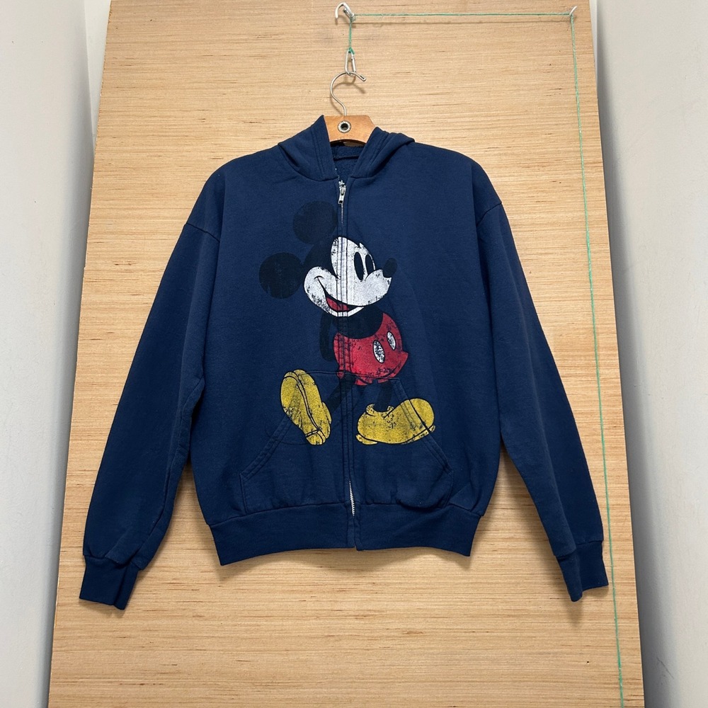 Disney Mickey Mouse Full Zip Hoodie Navy Blue Hanes Kids XL Vintage Style